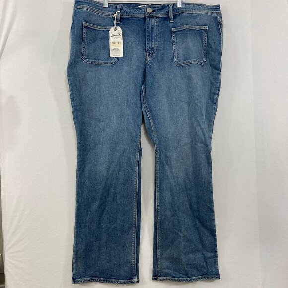 New Seven7 size 26 Plus Blue Medium Wash Pockets Accents Bootcut Jeans - Picture 1 of 12